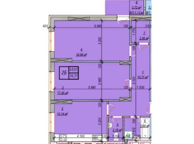 ЖК Свобода: планировка 2-комнатной квартиры 69.81 м²