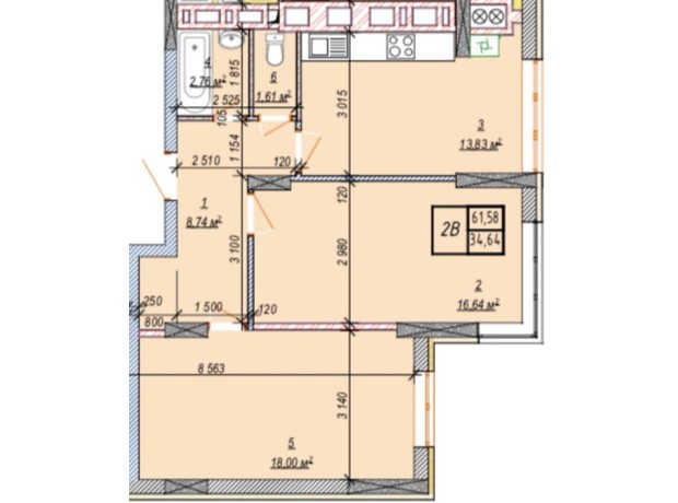 ЖК Свобода: планування 2-кімнатної квартири 62 м²