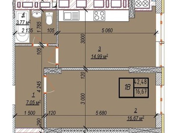 ЖК Свобода: планування 1-кімнатної квартири 43 м²