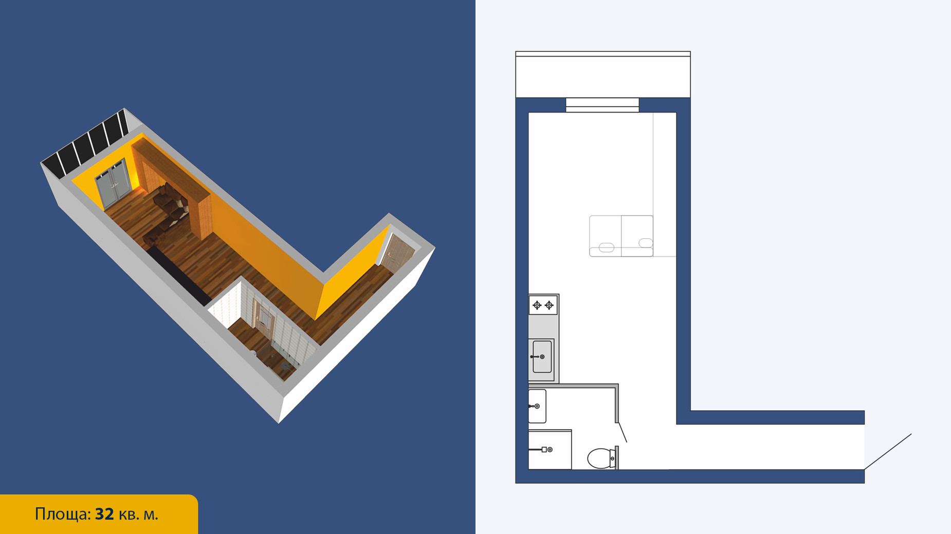 Планування 1-кімнатної квартири в ЖК Сузір'я-2020 32 м², фото 262038