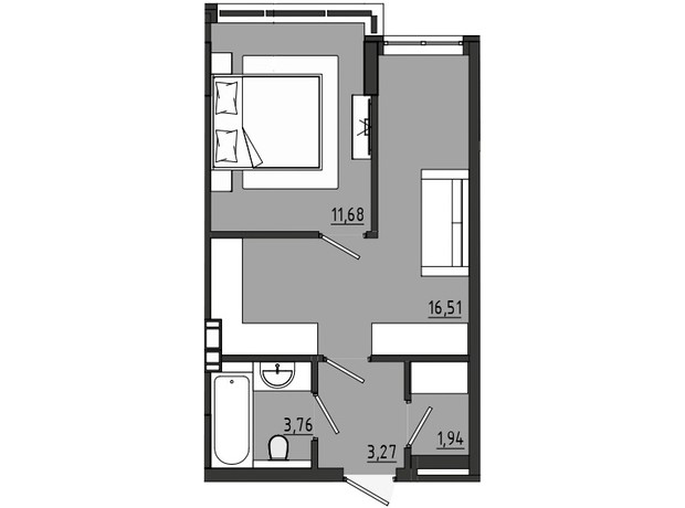 ЖР Сады Ривьеры: планировка 1-комнатной квартиры 37.16 м²