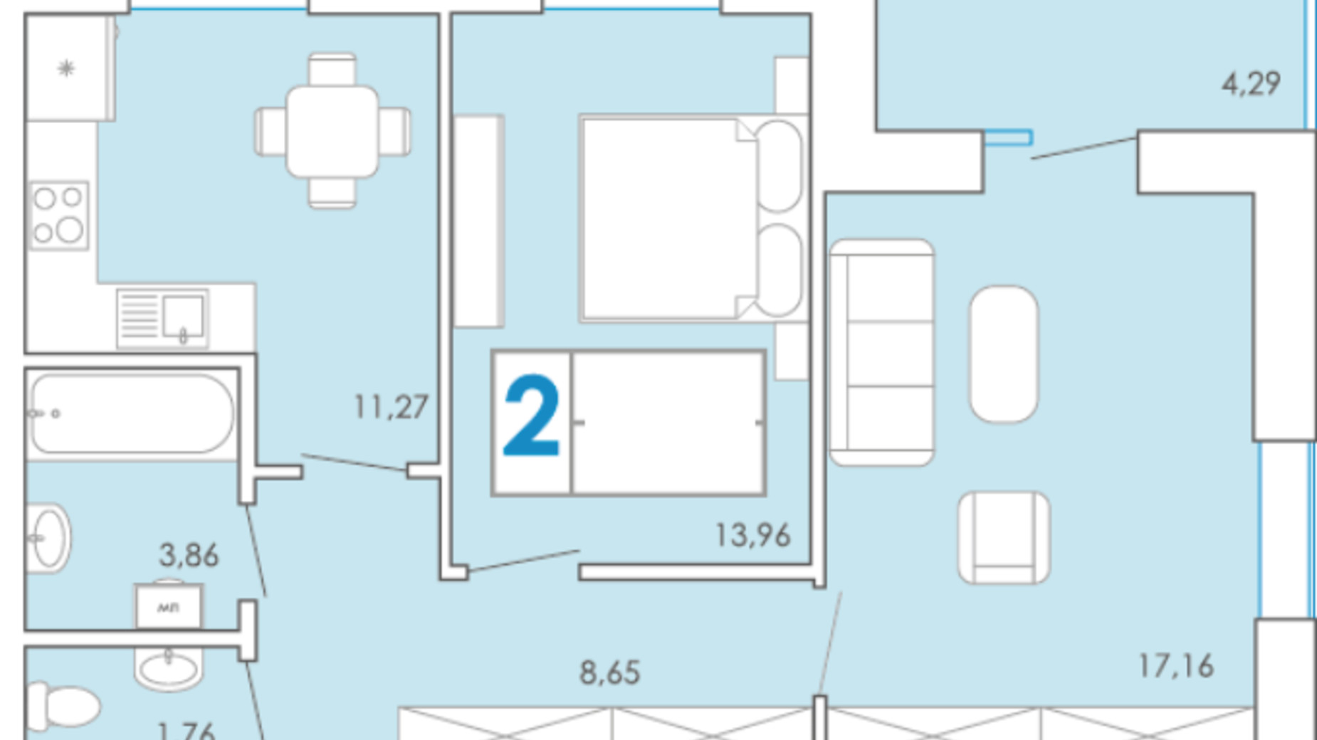 Планування 2-кімнатної квартири в ЖК Срібні Озера Комфорт 60.96 м², фото 262767