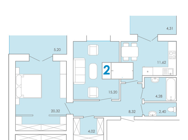 ЖК Срібні Озера Комфорт: планировка 2-комнатной квартиры 71.73 м²