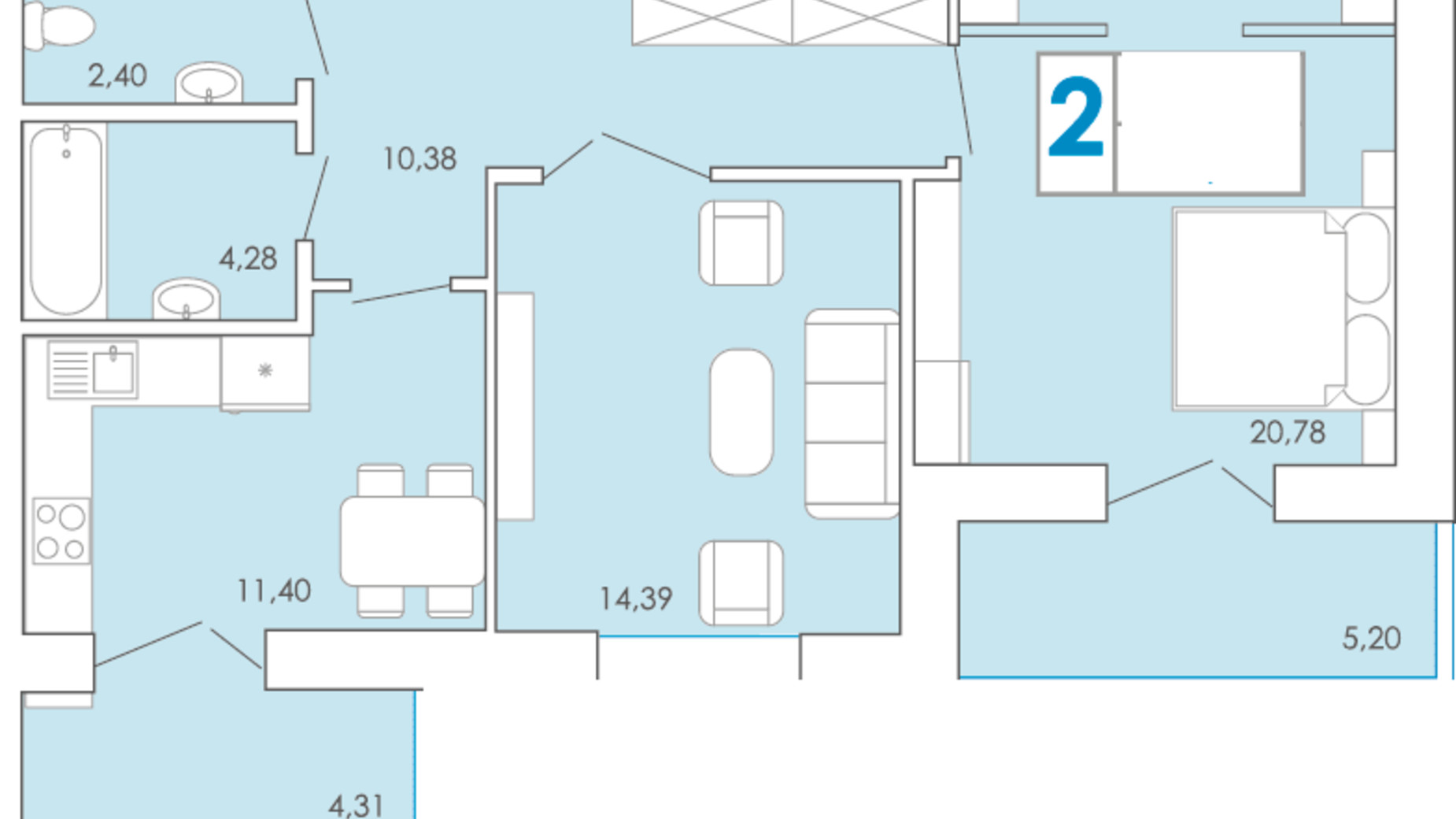 Планування 2-кімнатної квартири в ЖК Срібні Озера Комфорт 69.78 м², фото 262770