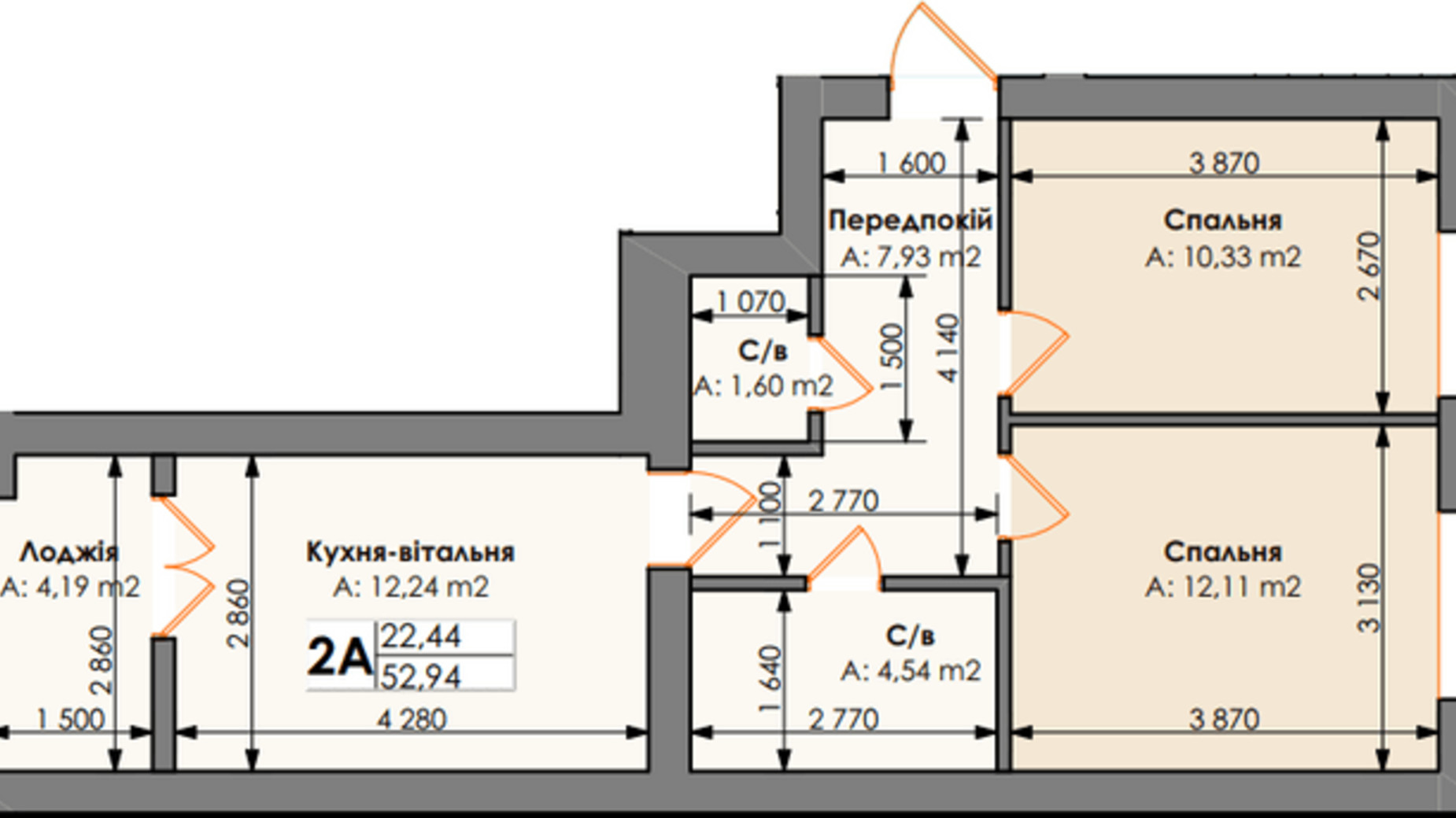 Планировка 2-комнатной квартиры в ЖК Бургундия 53 м², фото 263182