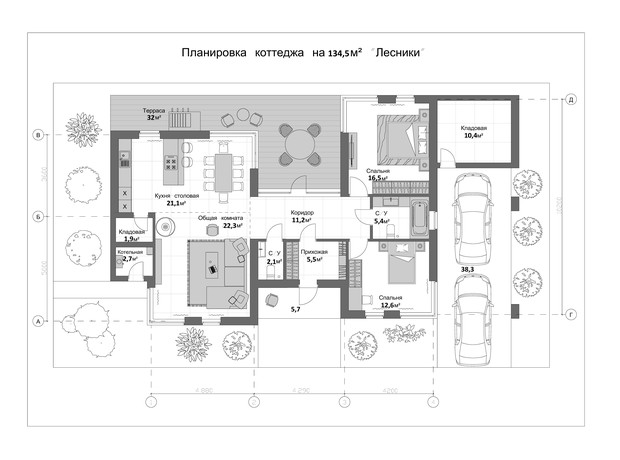 КМ 9 Елементів: планування 4-кімнатної квартири 134.5 м²