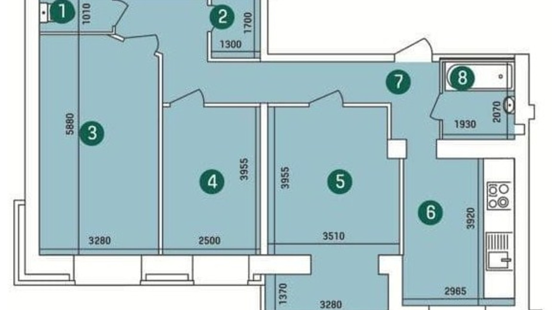 Планування 3-кімнатної квартири в ЖК Зарічний 89 м², фото 263625