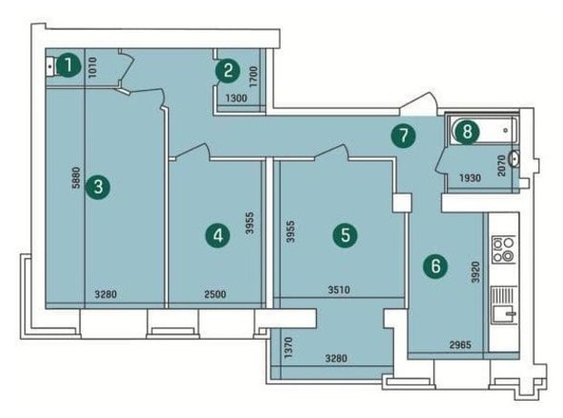 ЖК Заречный: планировка 3-комнатной квартиры 89 м²