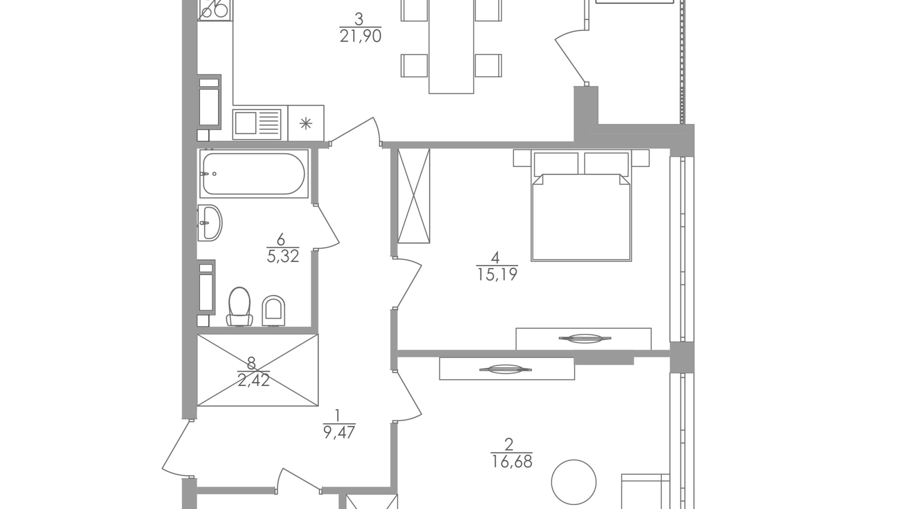 Планування 2-кімнатної квартири в ЖК Greenville на Печерську 76.2 м², фото 263693