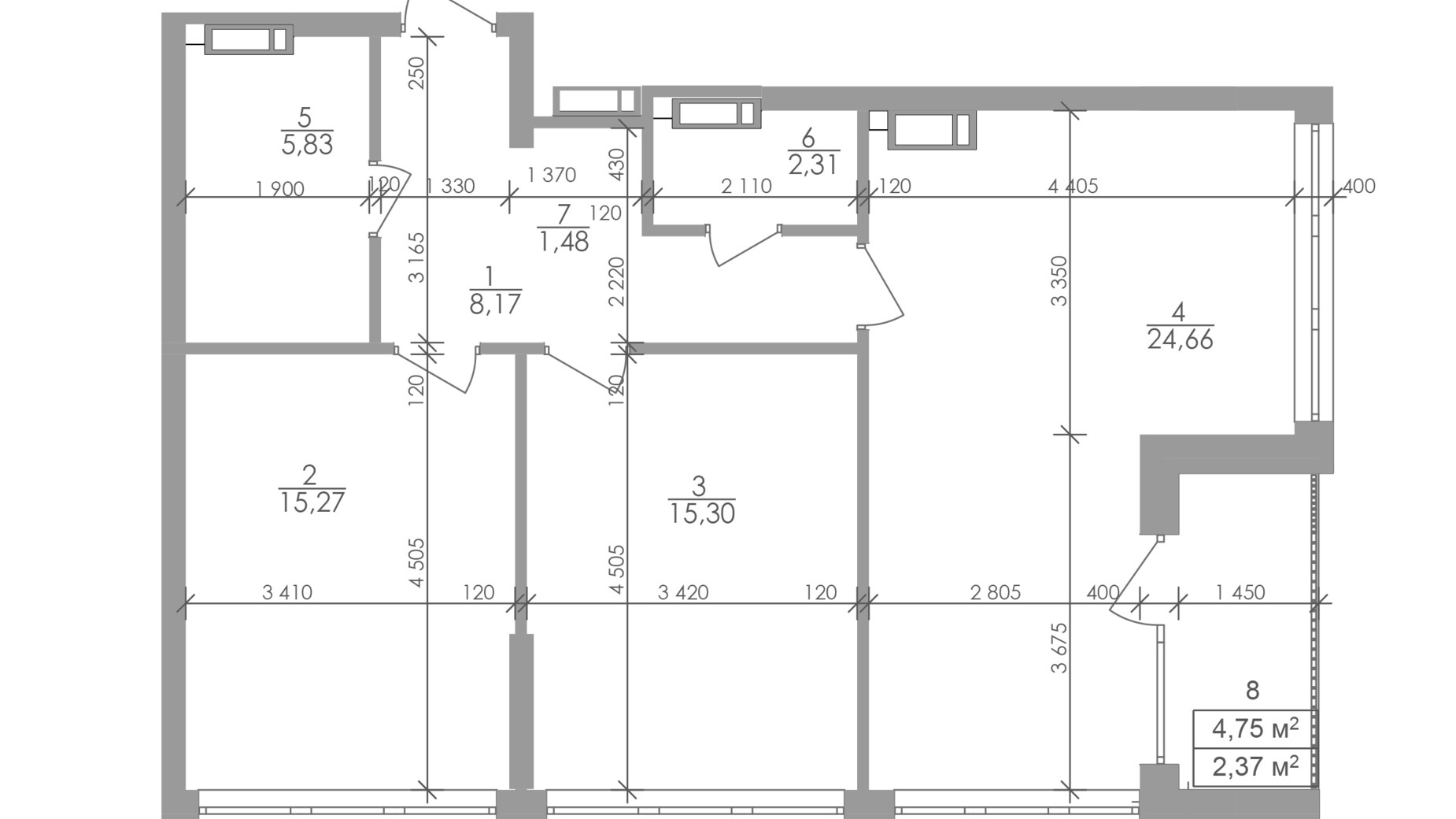 Планування 2-кімнатної квартири в ЖК Greenville на Печерську 75.4 м², фото 263699