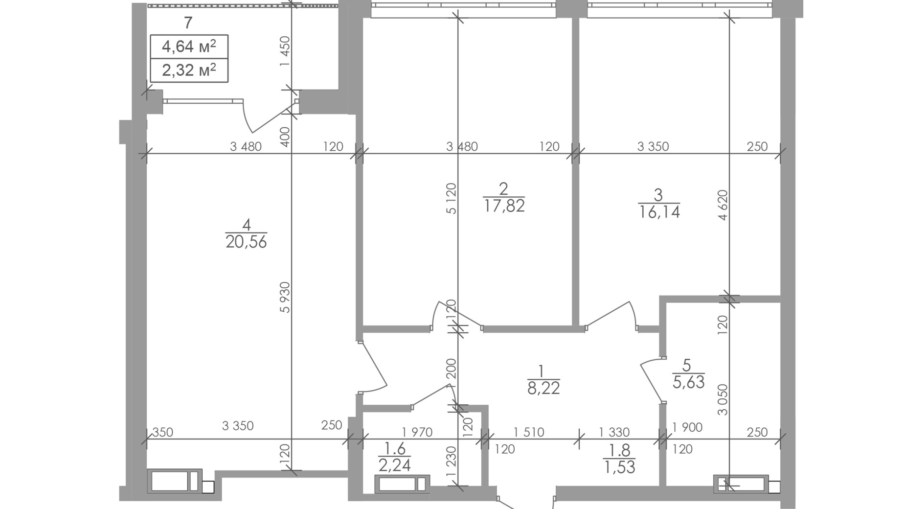 Планування 2-кімнатної квартири в ЖК Greenville на Печерську 74.5 м², фото 263702