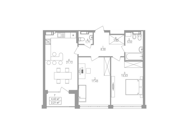 ЖК Greenville на Печерске: планировка 2-комнатной квартиры 74.6 м² ЖК Greenville на Печерске: планировка 2-комнатной квартиры 74.6 м²