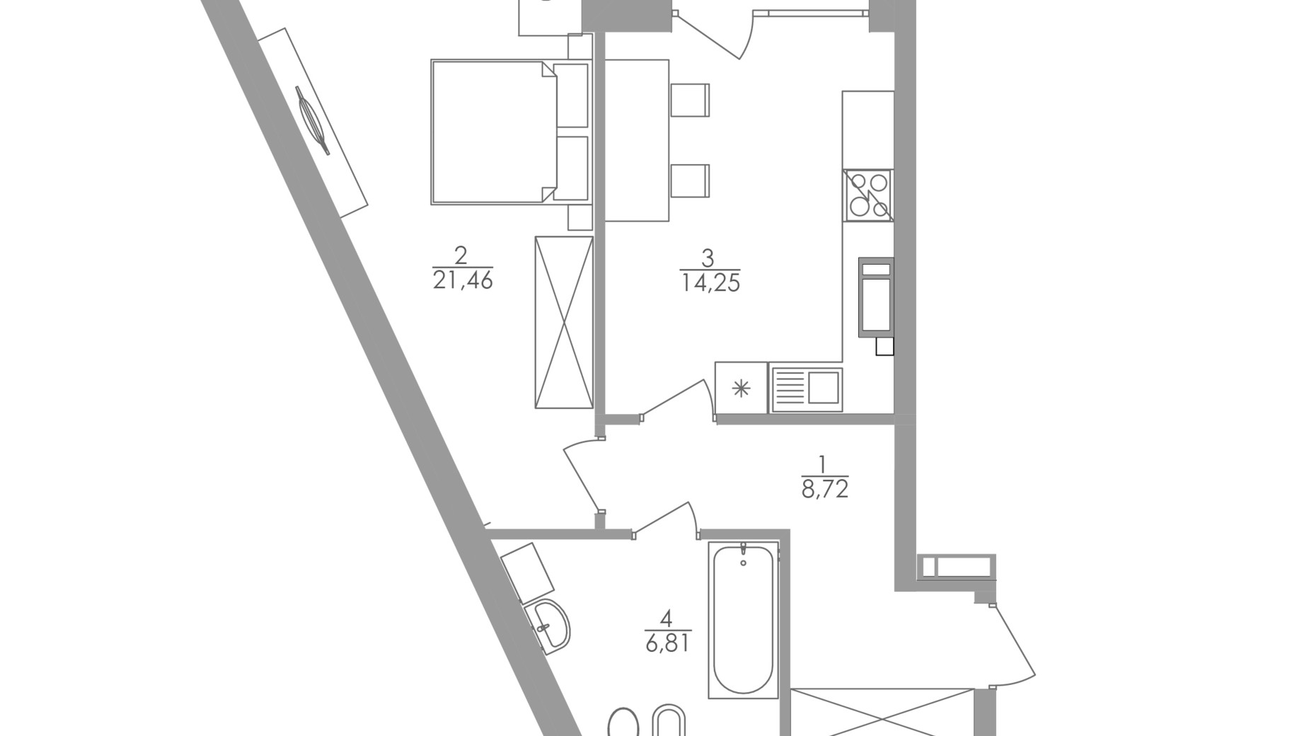 Планування 1-кімнатної квартири в ЖК Greenville на Печерську 53.6 м², фото 263711