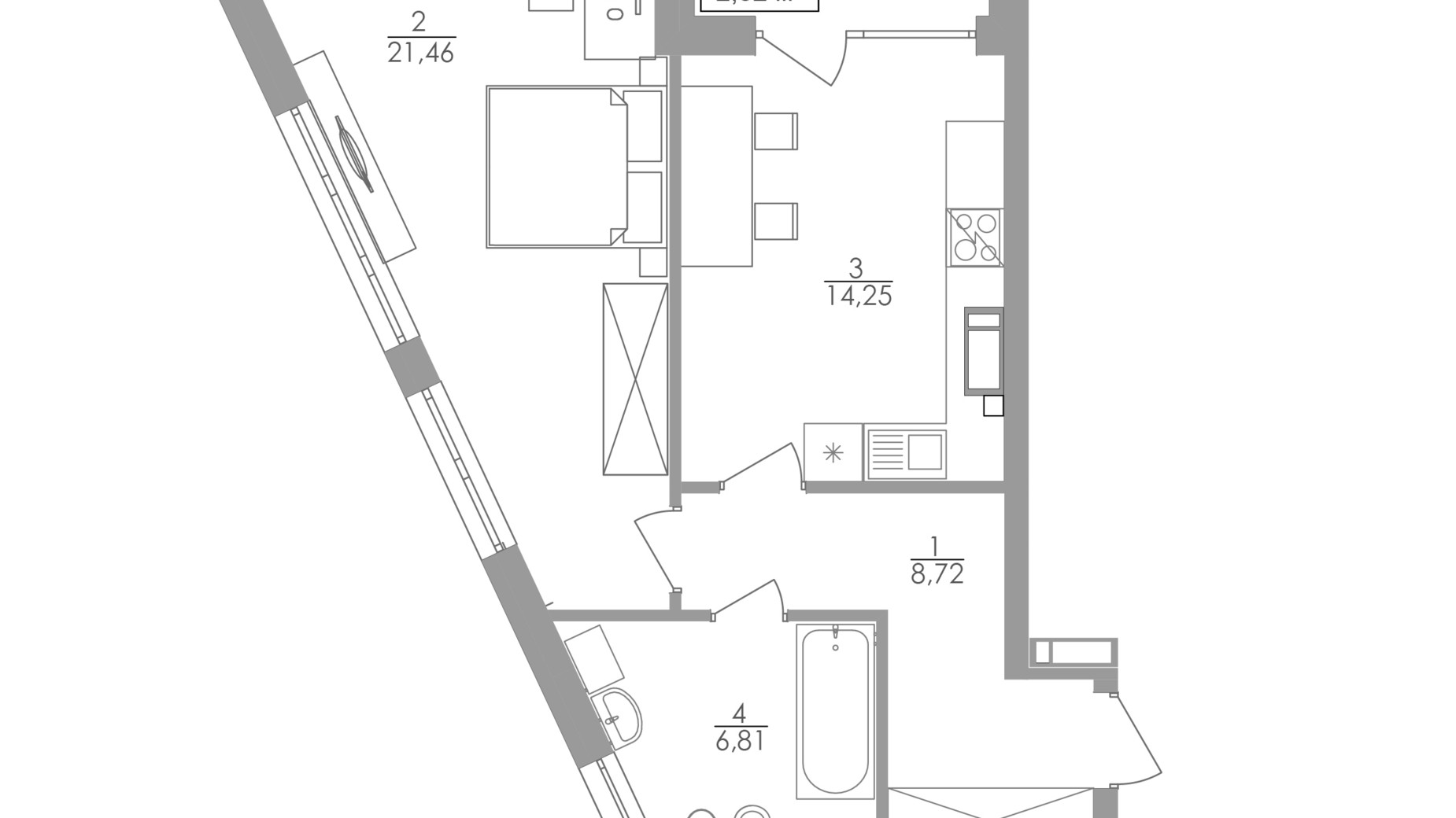 Планировка 1-комнатной квартиры в ЖК Greenville на Печерске 53.6 м², фото 263818