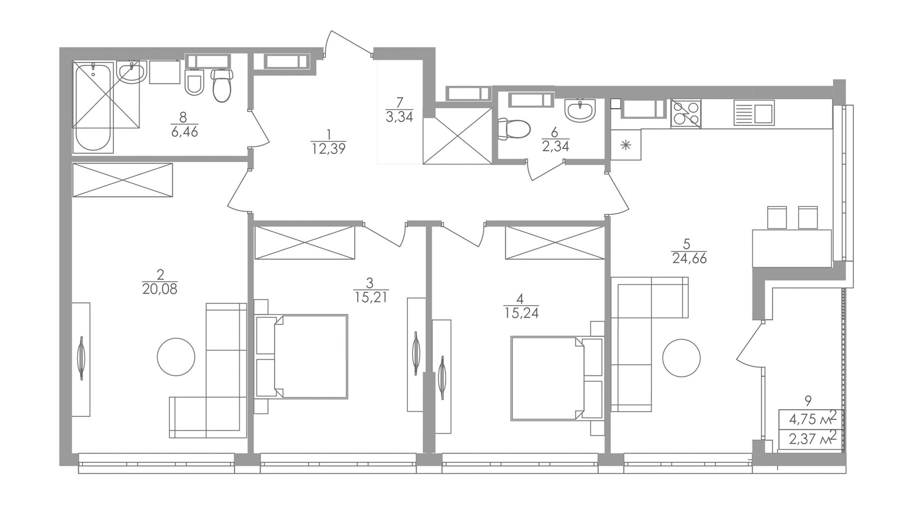 Планування 3-кімнатної квартири в ЖК Greenville на Печерську 102.1 м², фото 263857