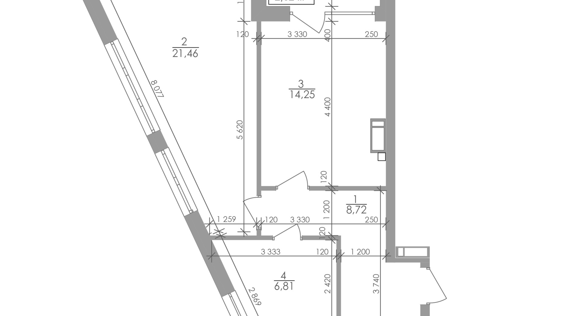 Планування 1-кімнатної квартири в ЖК Greenville на Печерську 53.6 м², фото 263871