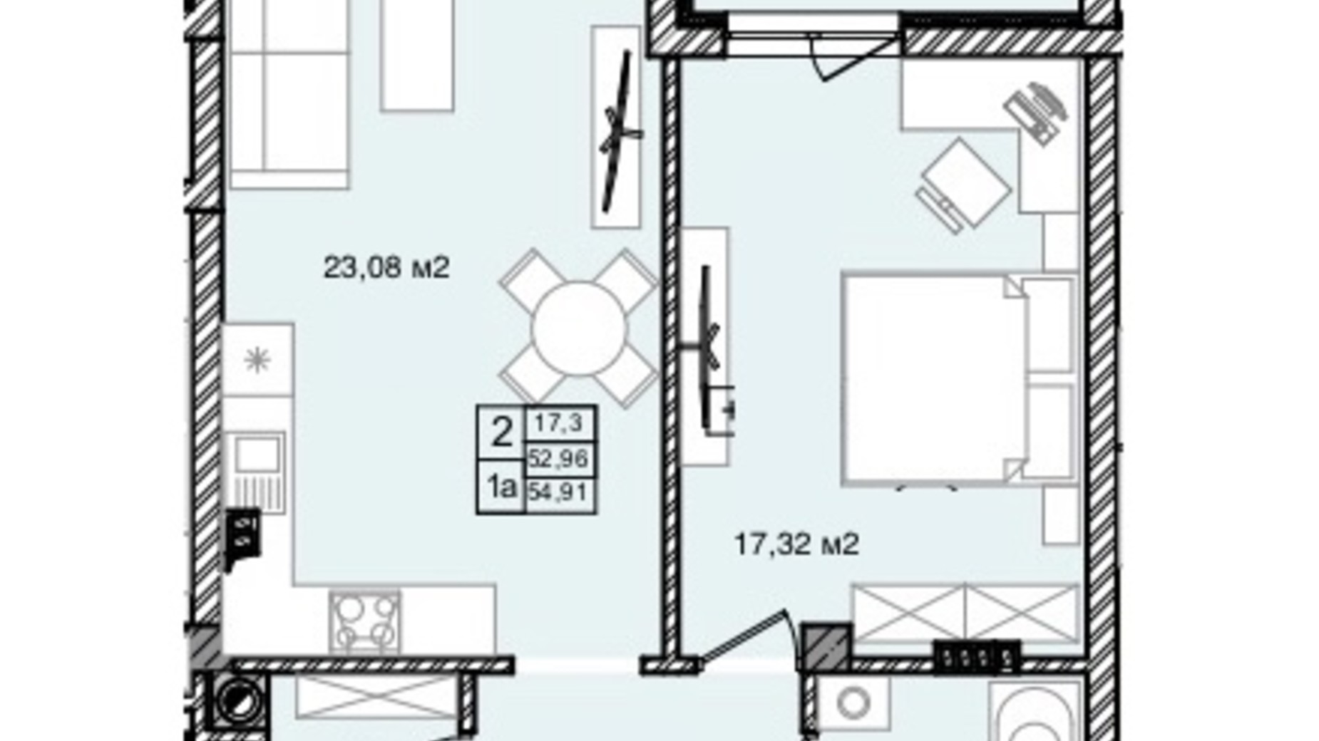 Планування 1-кімнатної квартири в КБ На Кондукторській 55.05 м², фото 264040