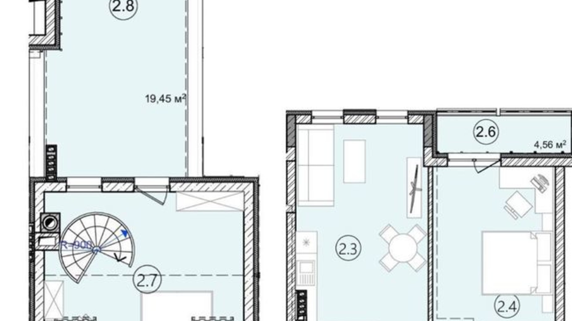 Планировка 2-комнатной квартиры в КД На Кондукторской 81.16 м², фото 264045