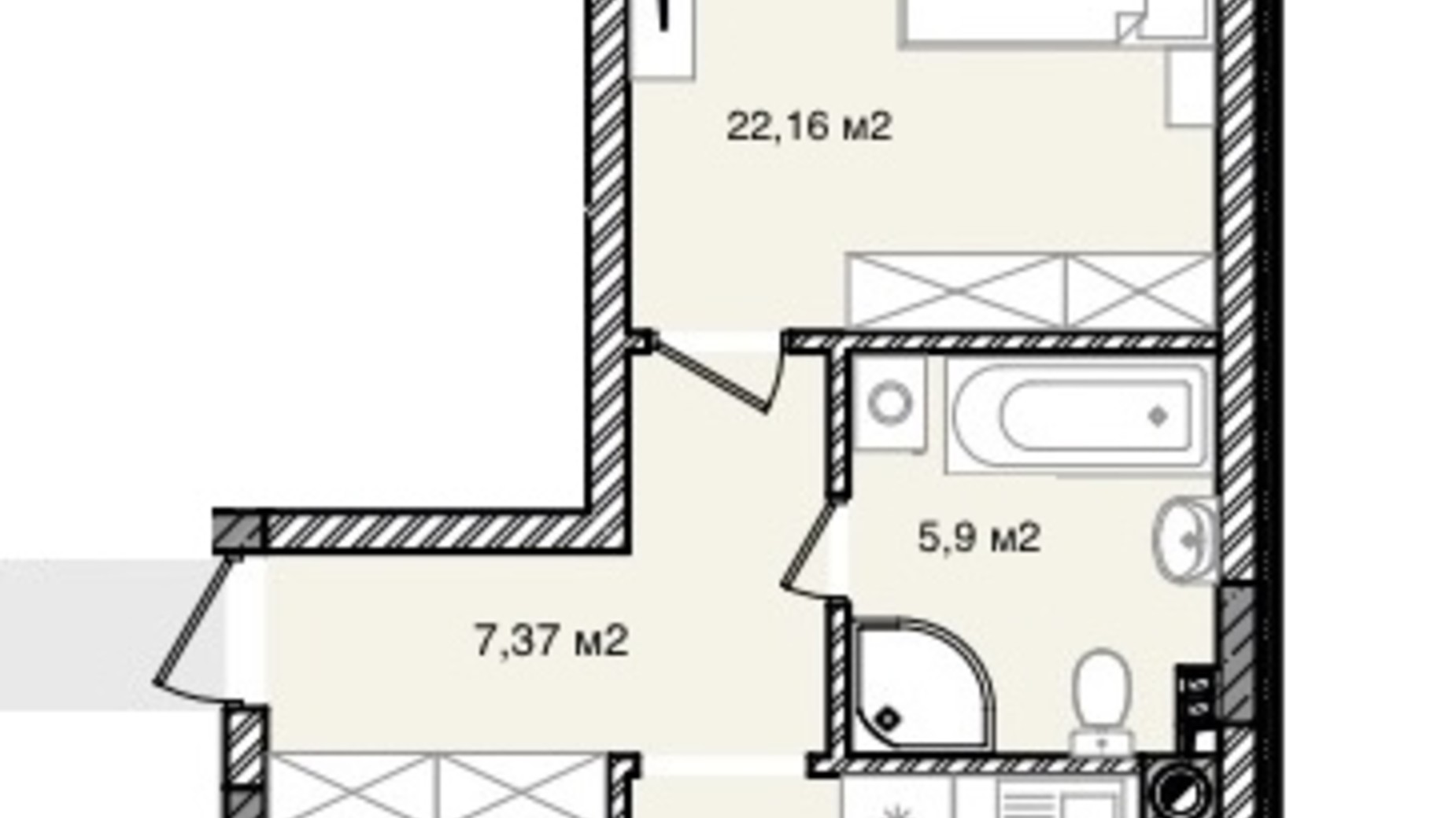 Планировка 1-комнатной квартиры в КД На Кондукторской 62.18 м², фото 264047