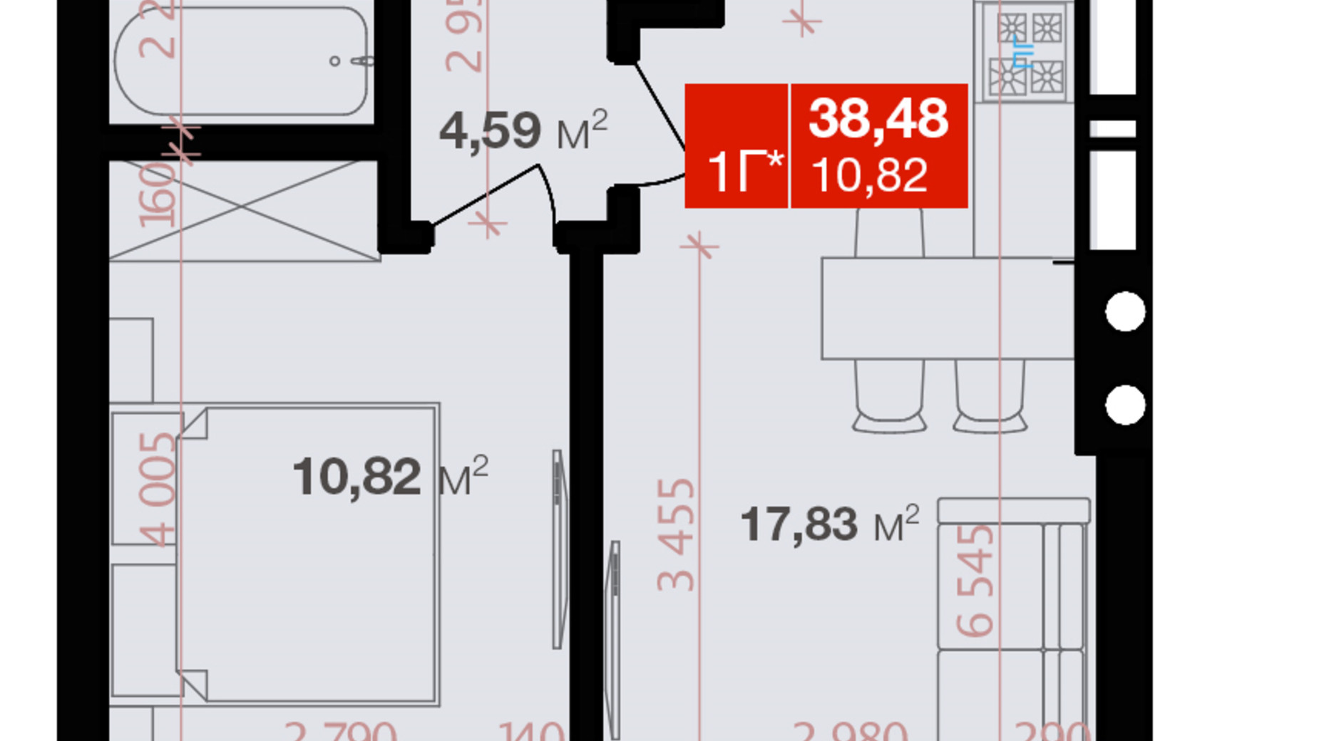 Планування 1-кімнатної квартири в ЖК Авантаж 247 38.48 м², фото 264785
