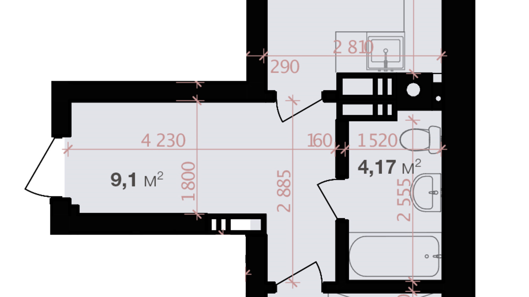 Планування 1-кімнатної квартири в ЖК Авантаж 247 46.06 м², фото 264786