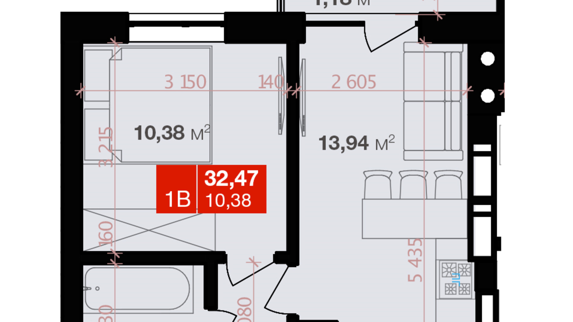 Планировка 1-комнатной квартиры в ЖК Авантаж 247 32.47 м², фото 264841