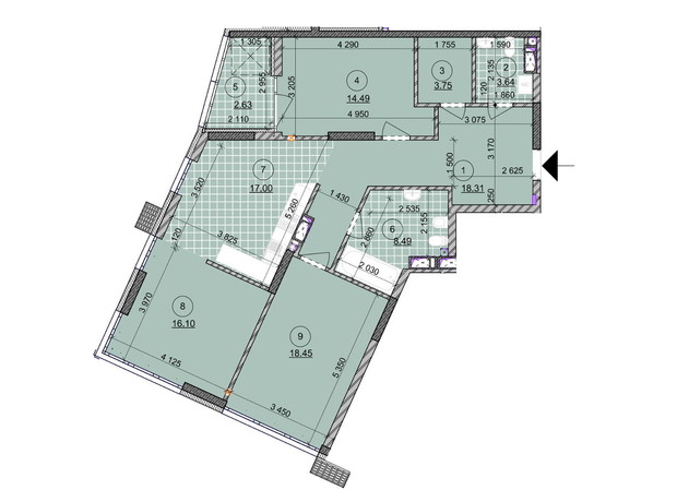 ЖК ул. Евгена Маланюка (Сагайдака), 101: планировка 3-комнатной квартиры 102.76 м²