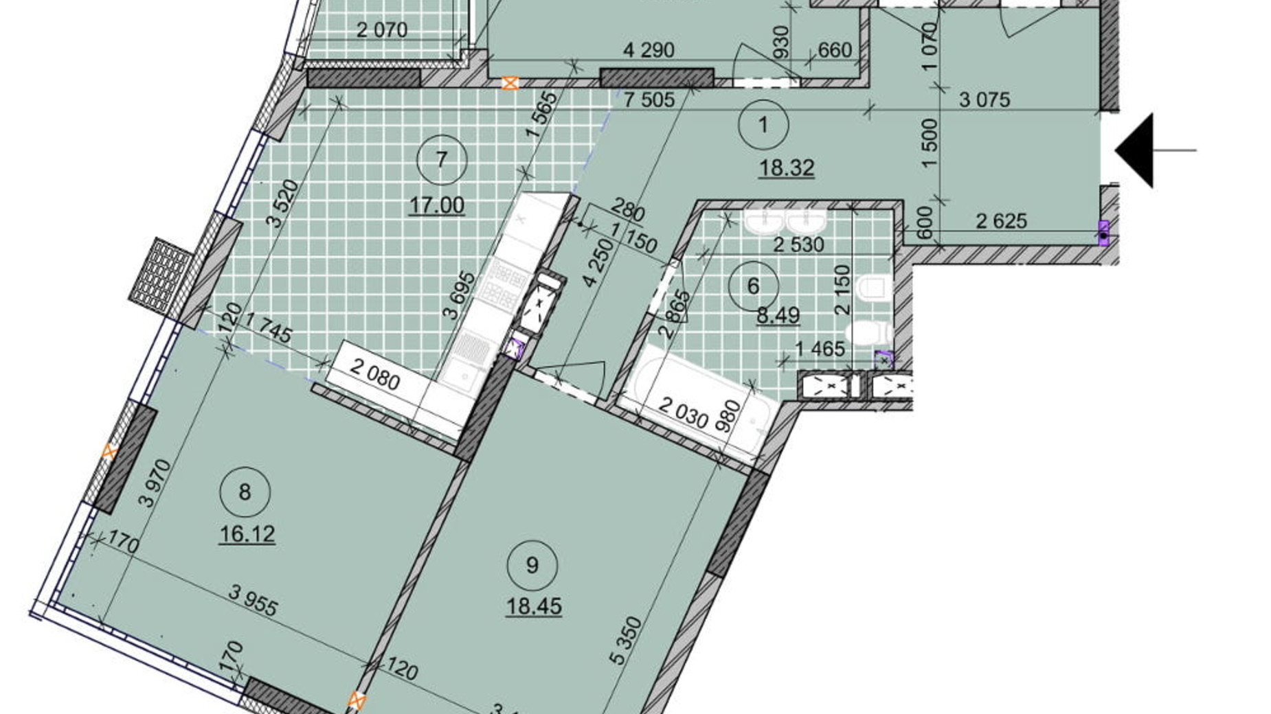 Планировка 3-комнатной квартиры в ЖК ул. Евгена Маланюка (Сагайдака), 101 102.73 м², фото 265003