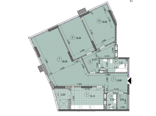 ЖК ул. Евгена Маланюка (Сагайдака), 101: планировка 3-комнатной квартиры 133.68 м²