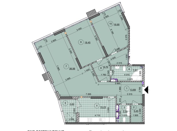 ЖК ул. Евгена Маланюка (Сагайдака), 101: планировка 3-комнатной квартиры 133.68 м²