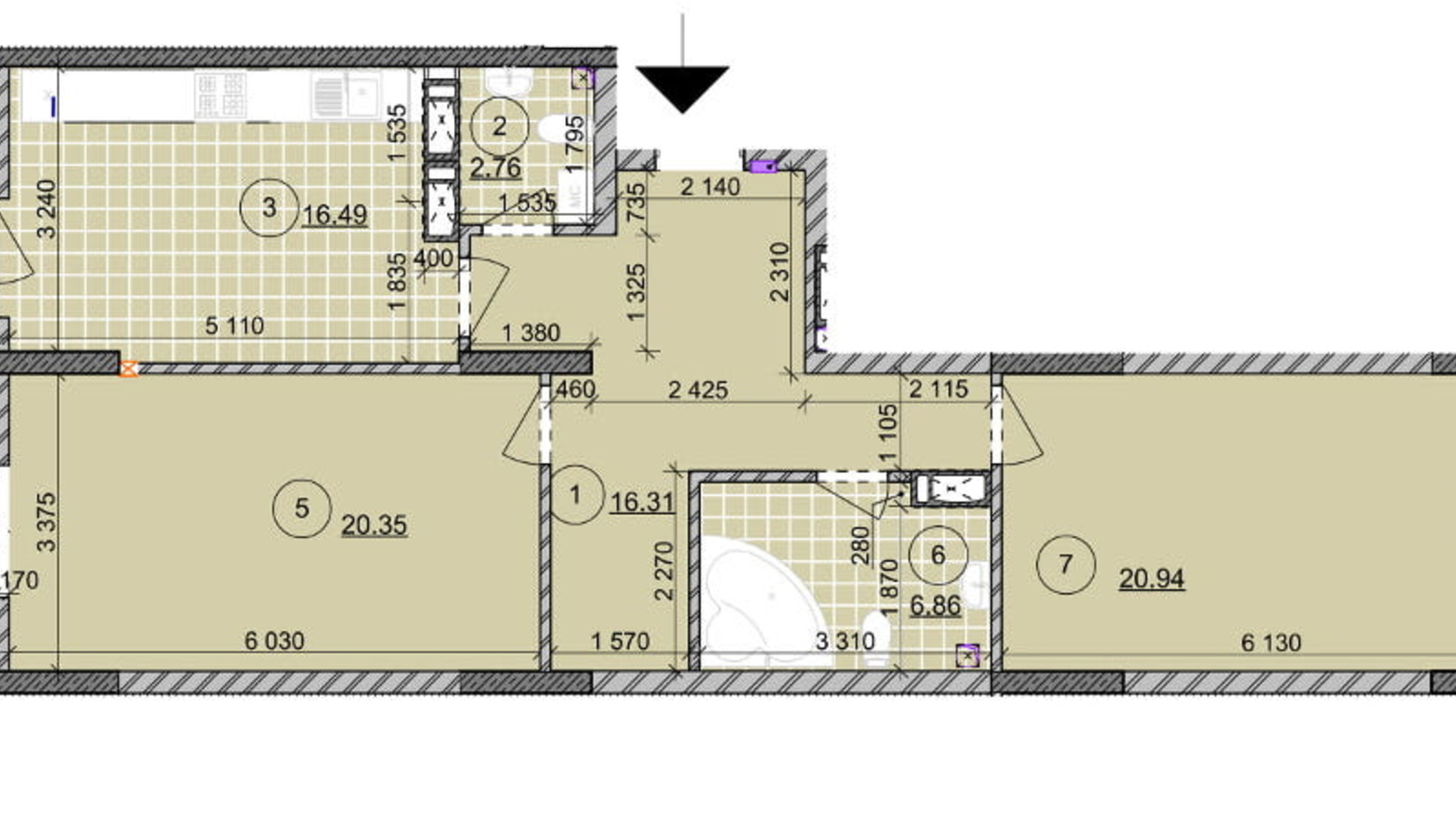 Планировка 2-комнатной квартиры в ЖК ул. Евгена Маланюка (Сагайдака), 101 87.6 м², фото 265033
