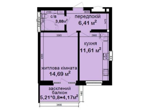ЖК Кришталеві джерела: планировка 1-комнатной квартиры 40.76 м²