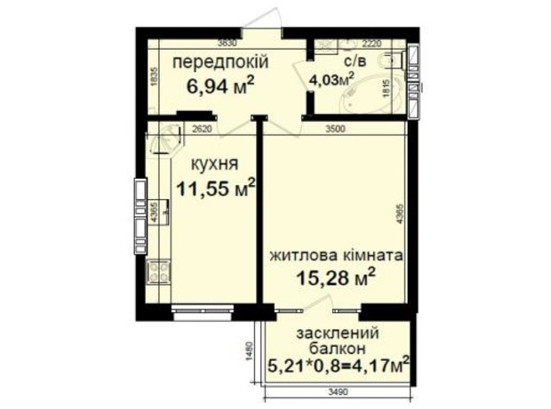 ЖК Кришталеві джерела: планировка 1-комнатной квартиры 41.97 м²