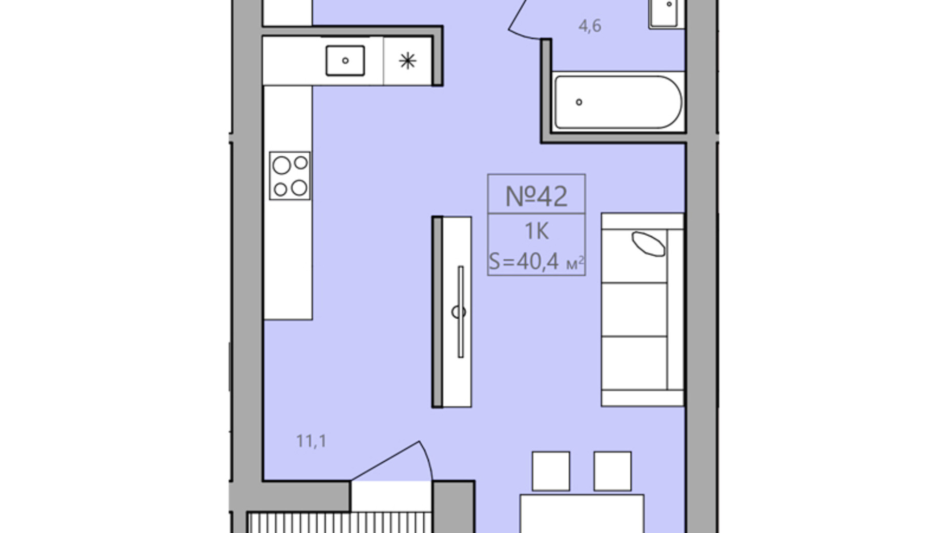 Планування 1-кімнатної квартири в ЖК ЕкоДім 40.4 м², фото 265229