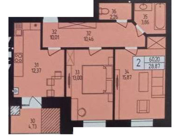 ЖК Європейський: планування 2-кімнатної квартири 60.2 м²