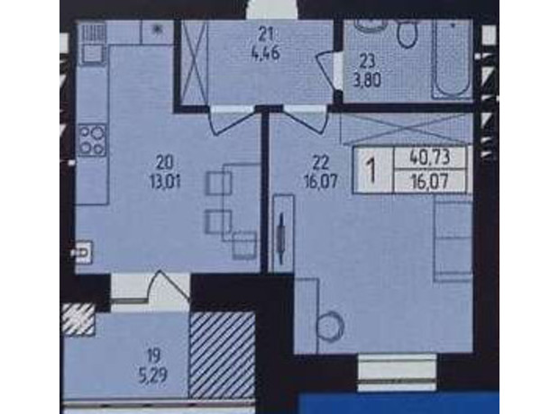 ЖК Европейский: планировка 1-комнатной квартиры 40.73 м²
