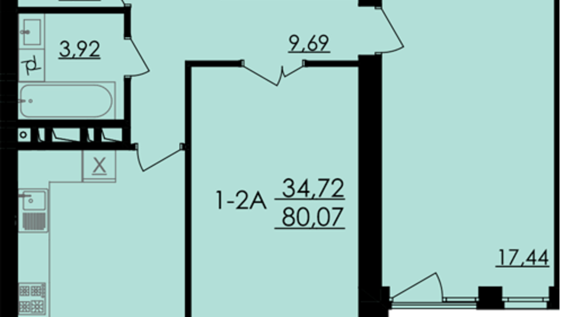 Планировка 2-комнатной квартиры в ЖК City Park 67.32 м², фото 265251