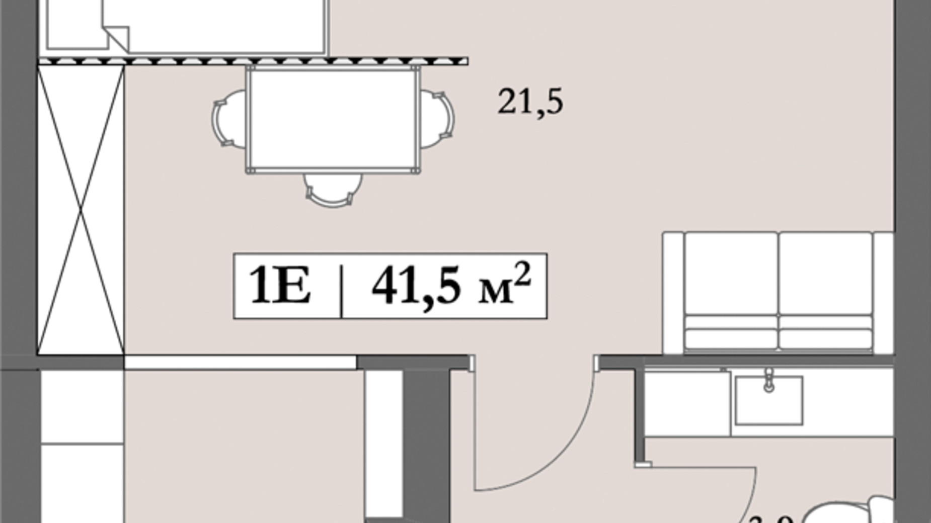 Планування 1-кімнатної квартири в ЖК Lagom 43.7 м², фото 265343