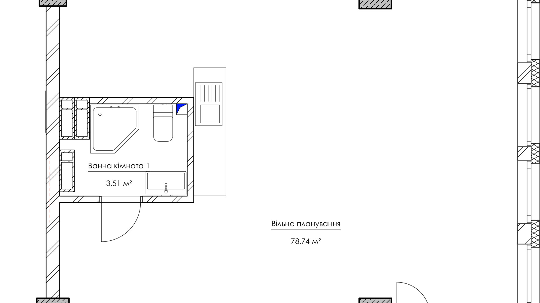 Планировка свободная планировка квартиры в ЖК Kyїvproekt City Space 48.9 м², фото 266194