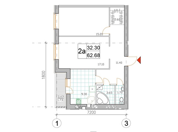 ЖК Саме той: планировка 2-комнатной квартиры 61.8 м²