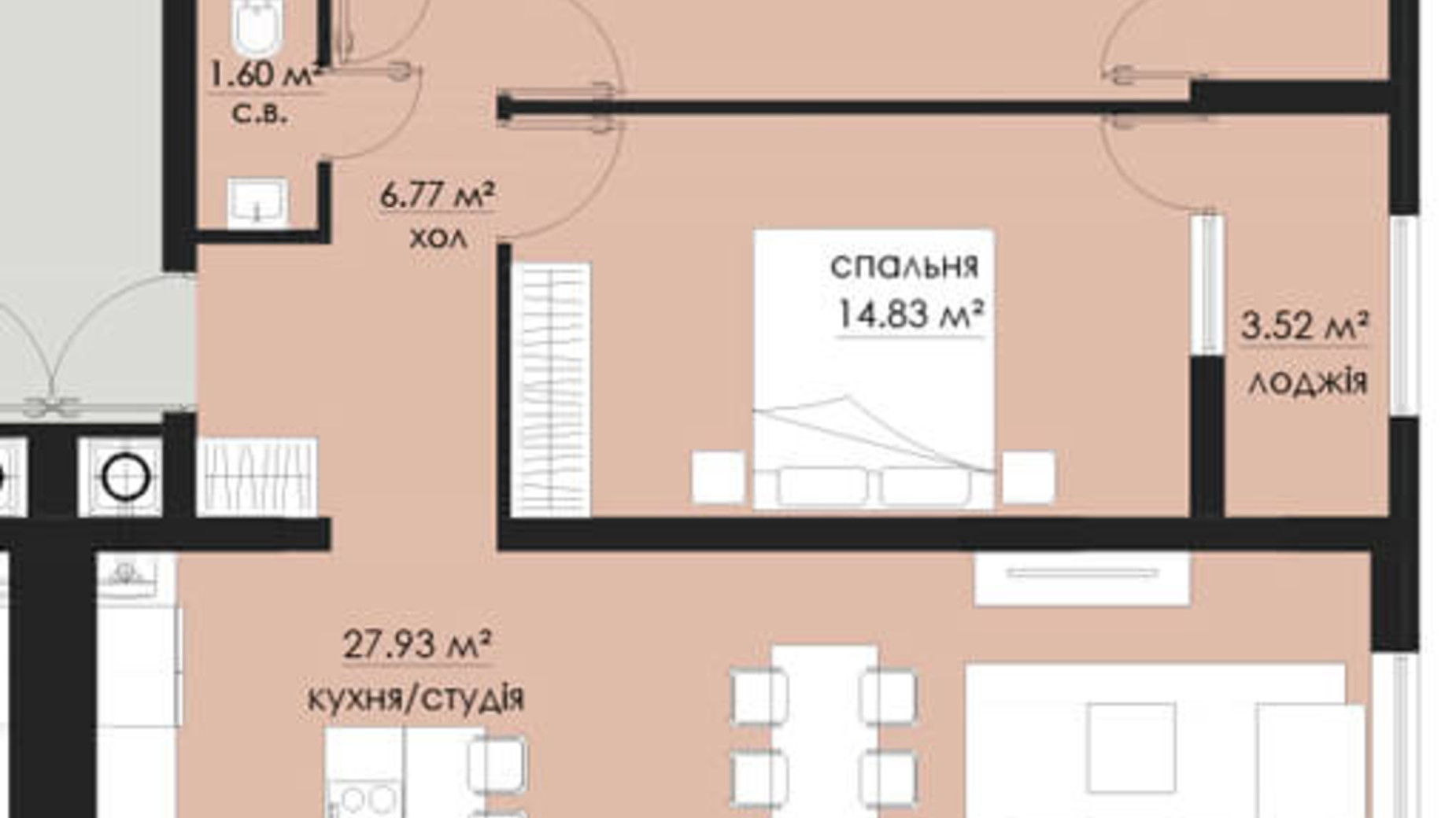 Планування 2-кімнатної квартири в ЖК на Стрийській 81.5 м², фото 266524