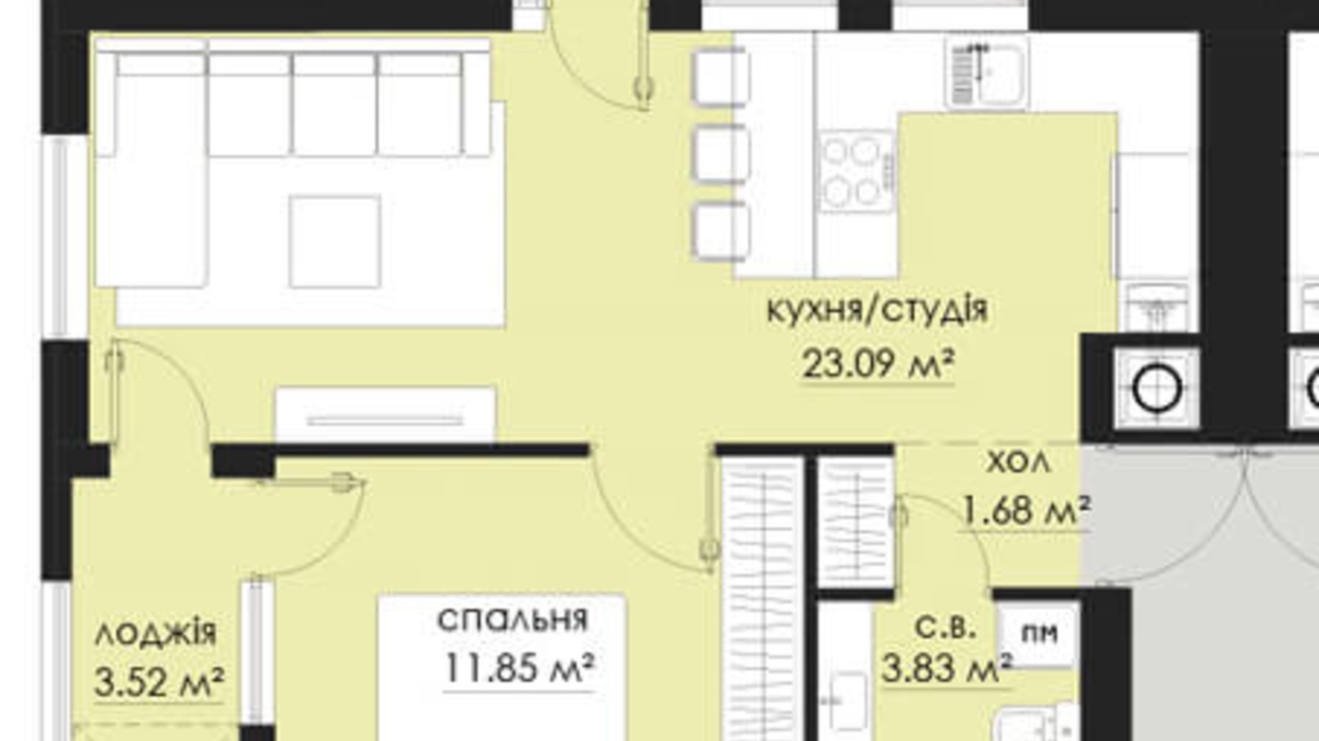 Планування 1-кімнатної квартири в ЖК на Стрийській 46.95 м², фото 266527