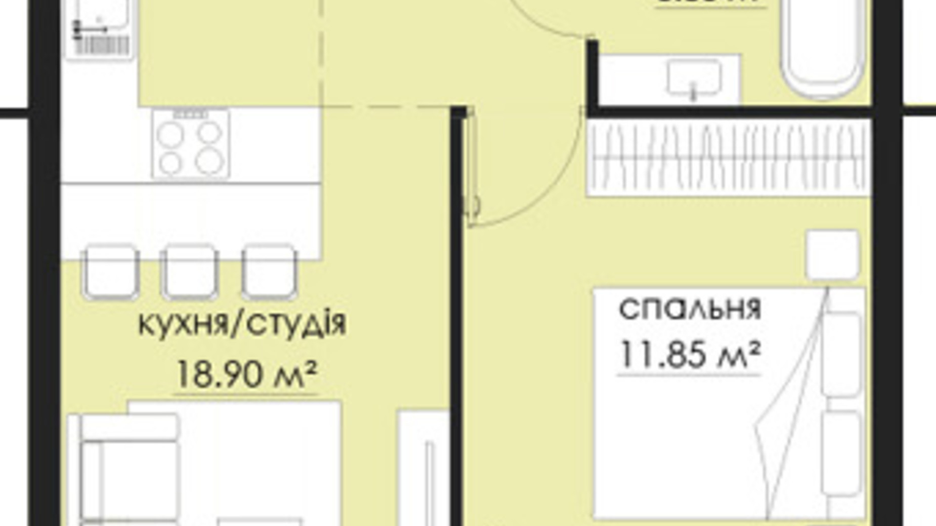 Планировка 1-комнатной квартиры в ЖК на Стрыйской 41.65 м², фото 266528