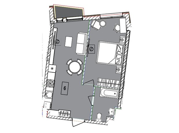 Апарт-комплекс Итака: планировка 1-комнатной квартиры 47.6 м²