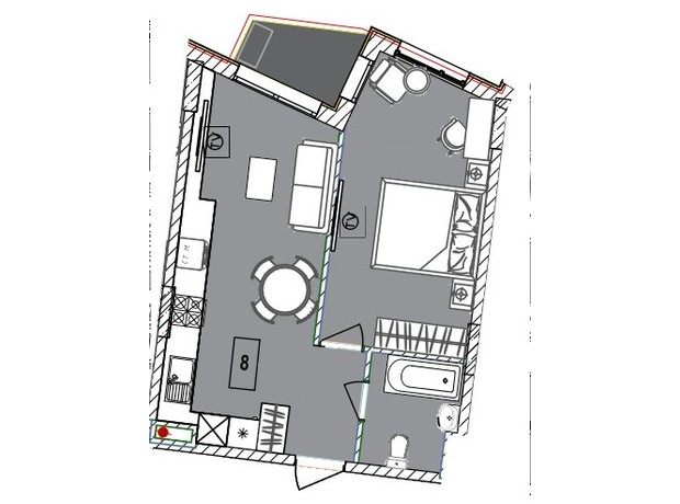 Апарт-комплекс Итака: планировка 1-комнатной квартиры 44.19 м² Апарт-комплекс Итака: планировка 1-комнатной квартиры 44.19 м²