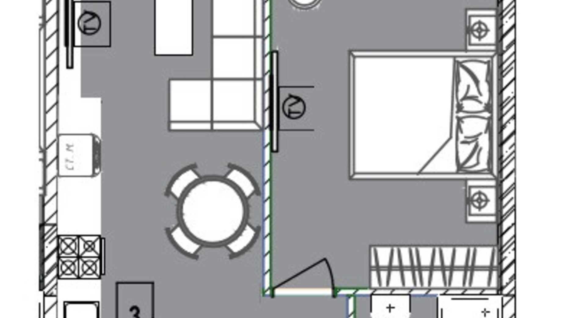 Планування 1-кімнатної квартири в Апарт-комплекс Ітака 45 м², фото 266624