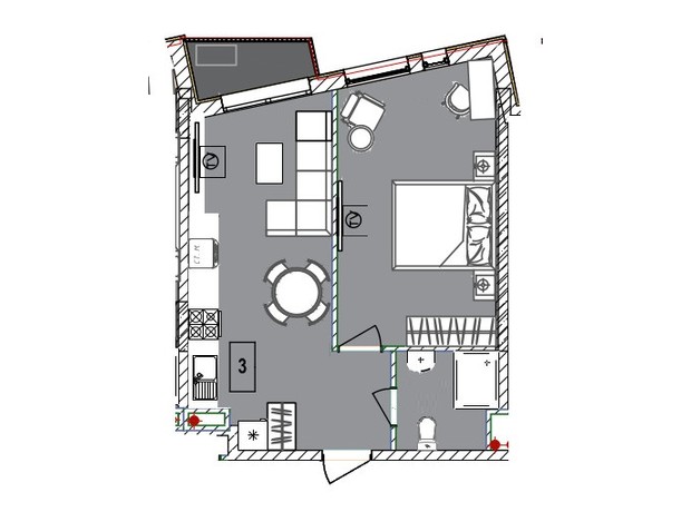 Апарт-комплекс Итака: планировка 1-комнатной квартиры 46.09 м² Апарт-комплекс Итака: планировка 1-комнатной квартиры 46.09 м²