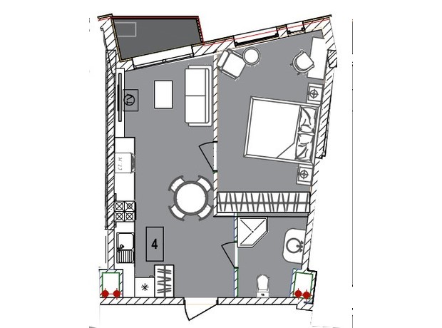 Апарт-комплекс Итака: планировка 1-комнатной квартиры 43.81 м²