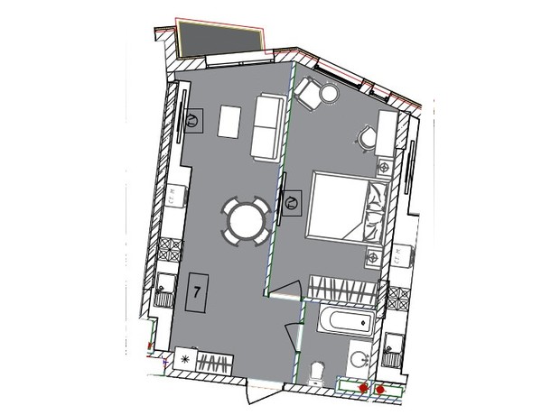 Апарт-комплекс Итака: планировка 1-комнатной квартиры 46.21 м² Апарт-комплекс Итака: планировка 1-комнатной квартиры 46.21 м²