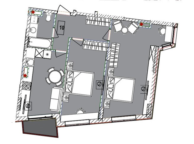 Апарт-комплекс Итака: планировка 2-комнатной квартиры 72.7 м²